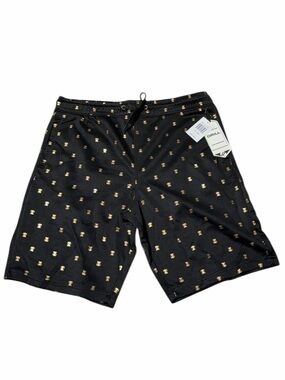 NWT Men's Black Swim Board Shorts with Gold Micro-Print